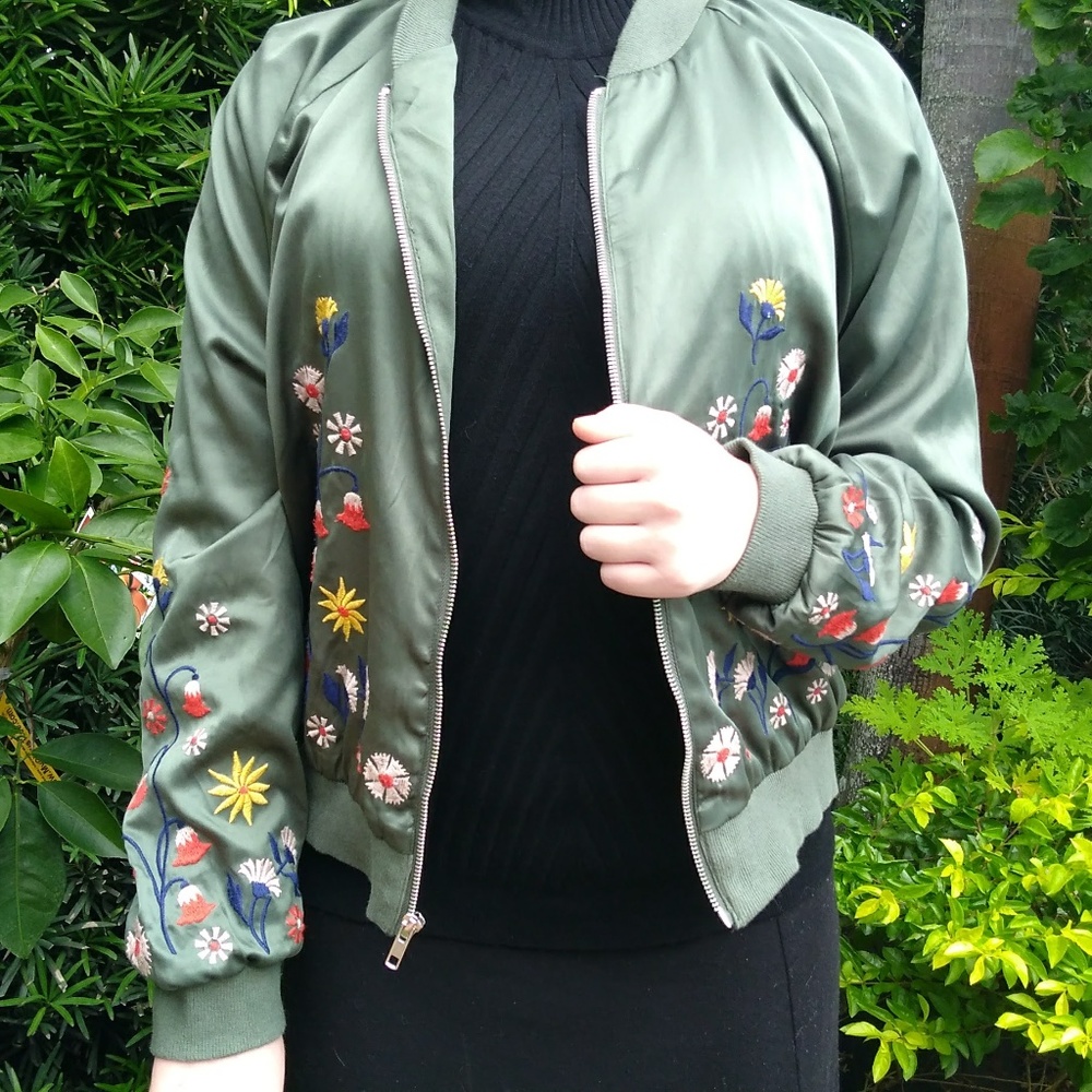 Statement Embroidered Bomber Jacket NWOT